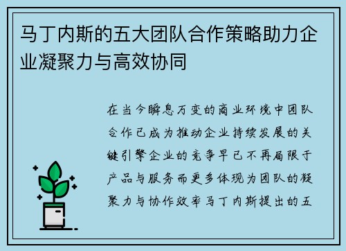 马丁内斯的五大团队合作策略助力企业凝聚力与高效协同