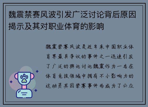 魏震禁赛风波引发广泛讨论背后原因揭示及其对职业体育的影响